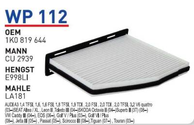 1K0819644 Volkswagen Golf V Jetta Klima Filtresi Wunder - WUNDER