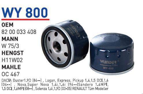 8200033408 Renault Tüm Modeller Yağ Filtresi Wunder - 1