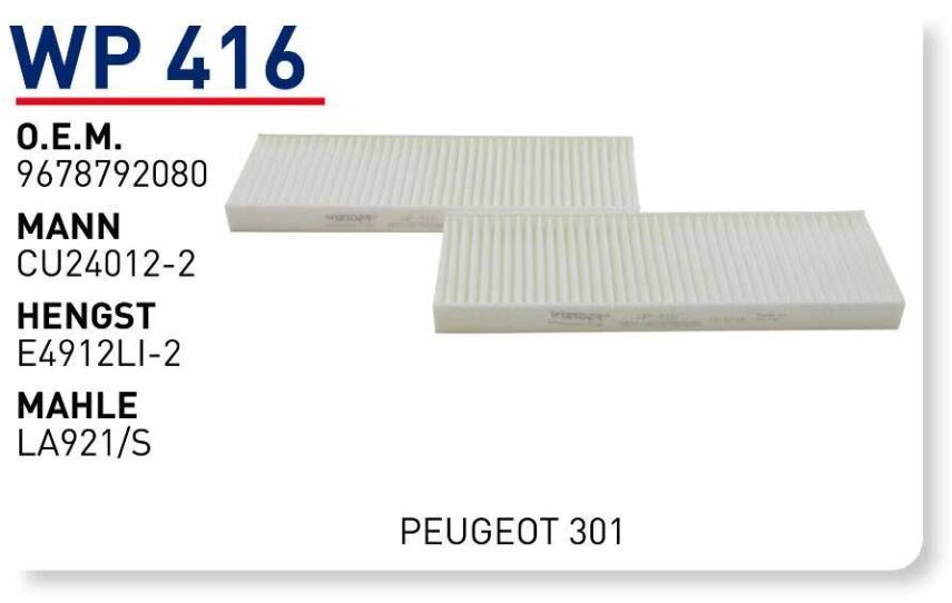 9678792080 Peugeot 301 Cıtroen C-Elysee Klima Filitresi Wunder - 1
