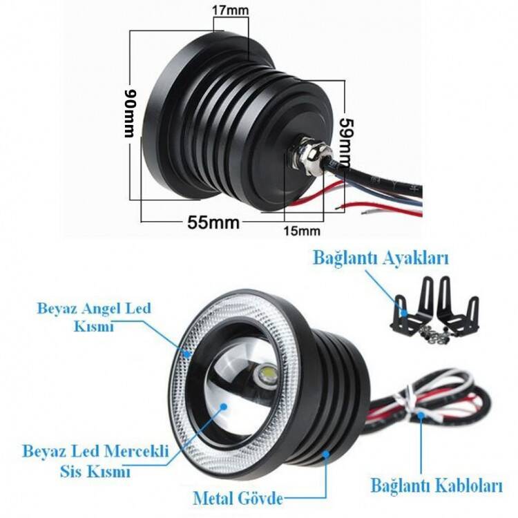 Mercek Angel Ledli Sis Lambası (Beyaz) - 1