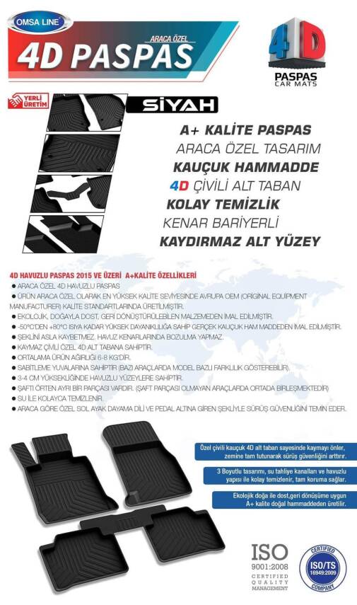 Opel İnsignia 2017 Sonrası 4D Havuzlu Paspas Omsa - 4