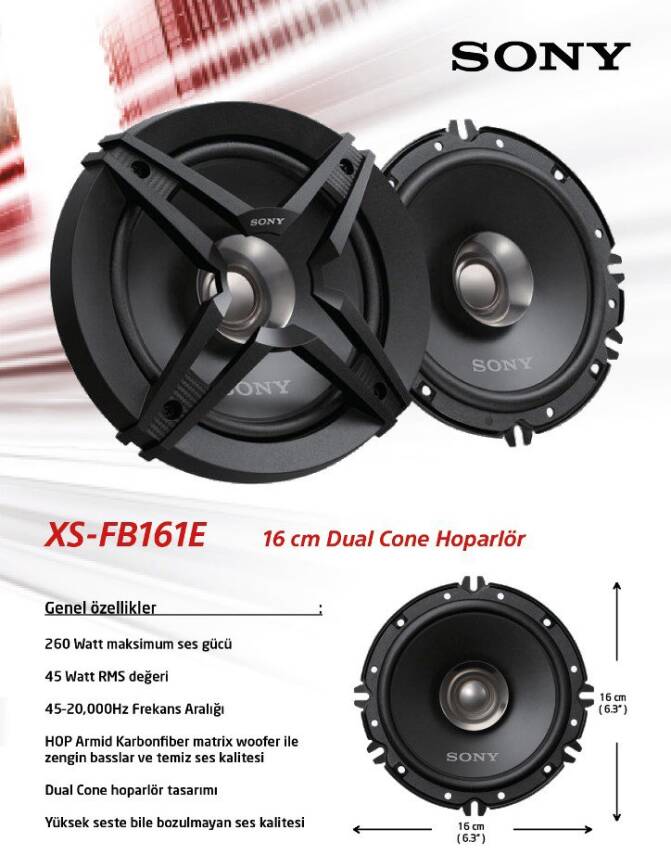 Sony Xs-Fb161E 260 W 45 Rms 16 Cm Tweetersiz Oto Hoparlör - 1